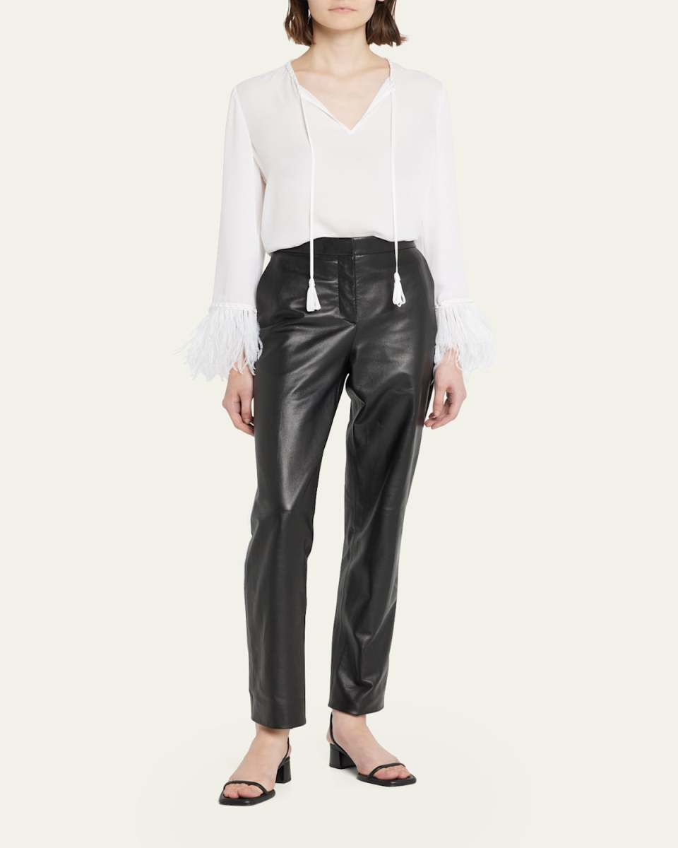 Jilly Silk Blouse w/ Feather Trim